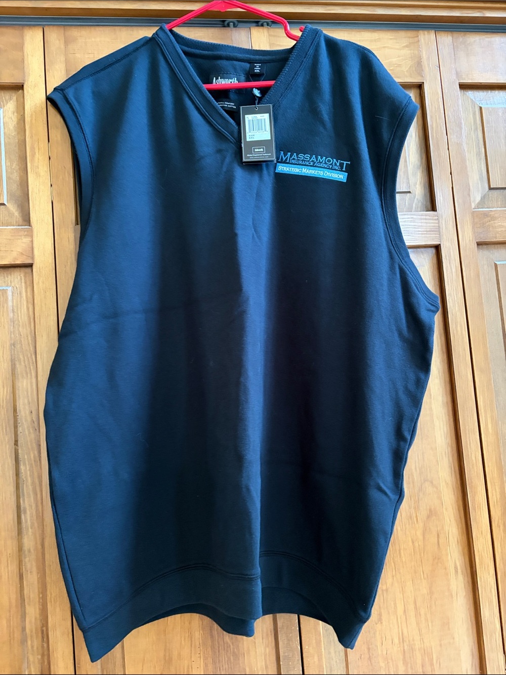 Ashworth Black V-Neck Sleeveless Mens Sweater with Blue Logo
